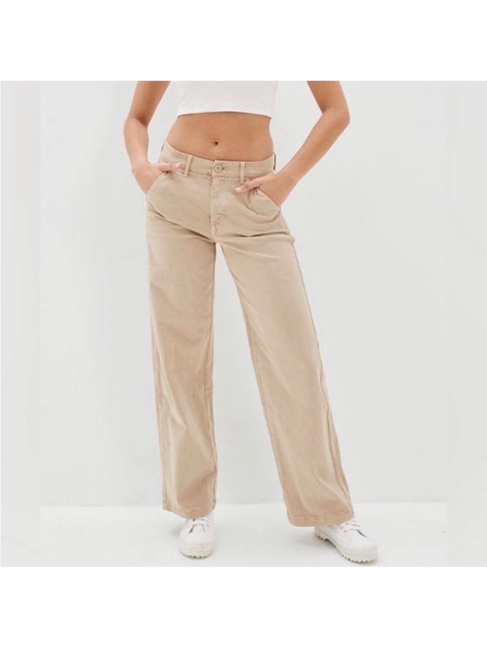 American Eagle Skater Trouser Wide Leg Pants women’s size 00 Short Khaki baggy